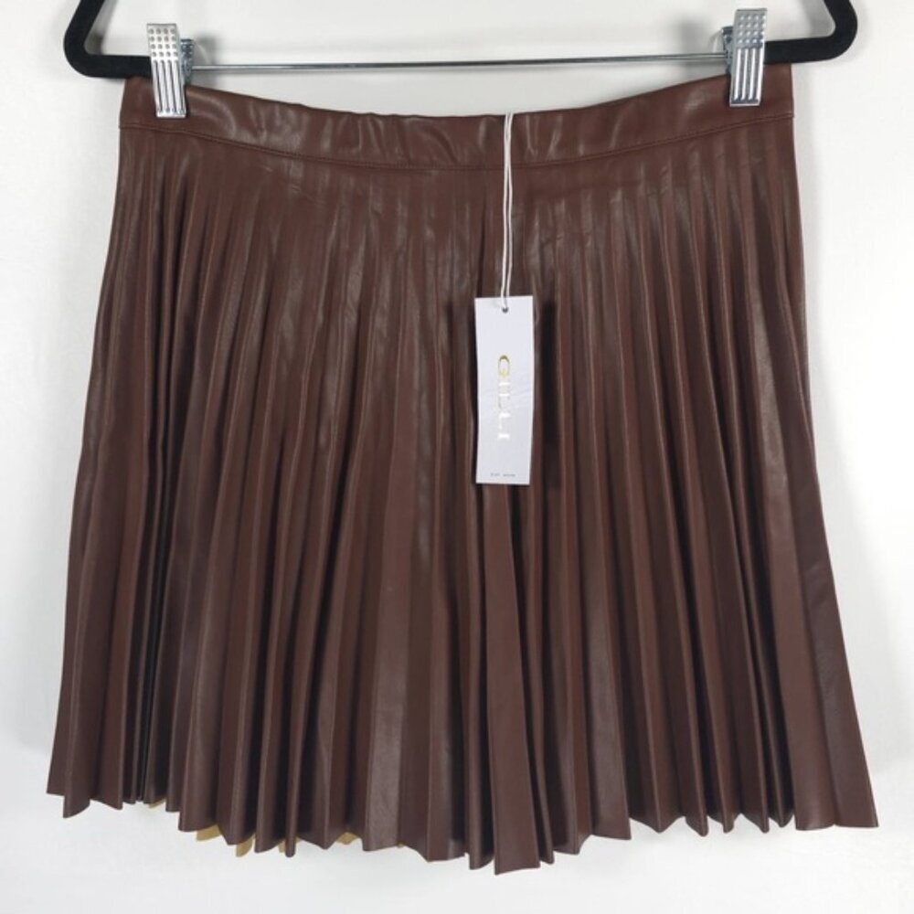 NWT GILLI Brown Faux Leather Pleated SEXY Mini Skirt STYLE JS2020 LARGE - Picture 6 of 13